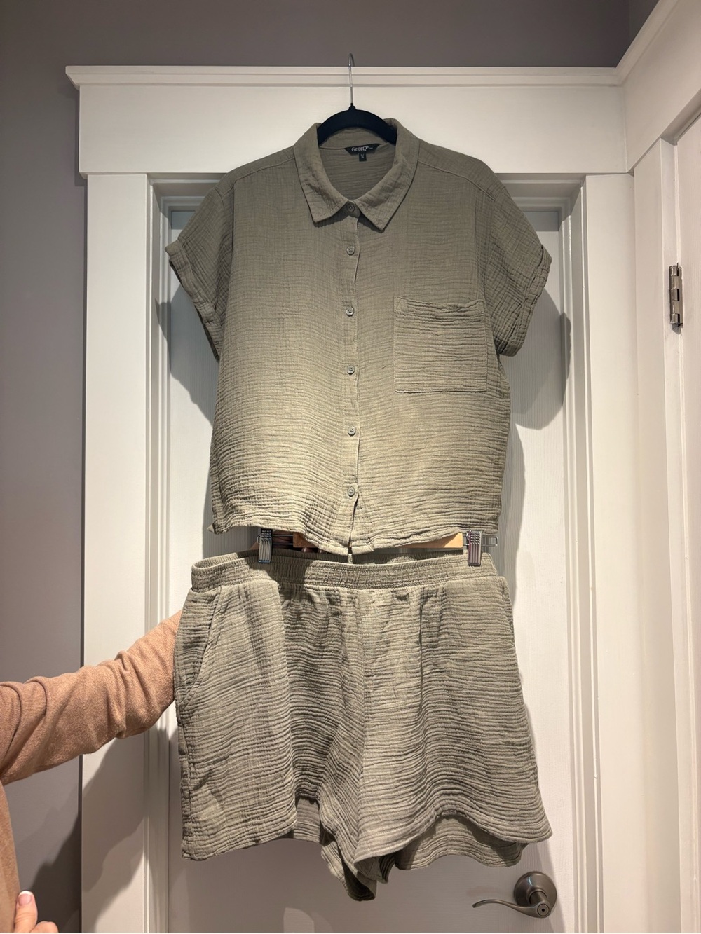 George Olive Green Textured Athletic Shorts Set